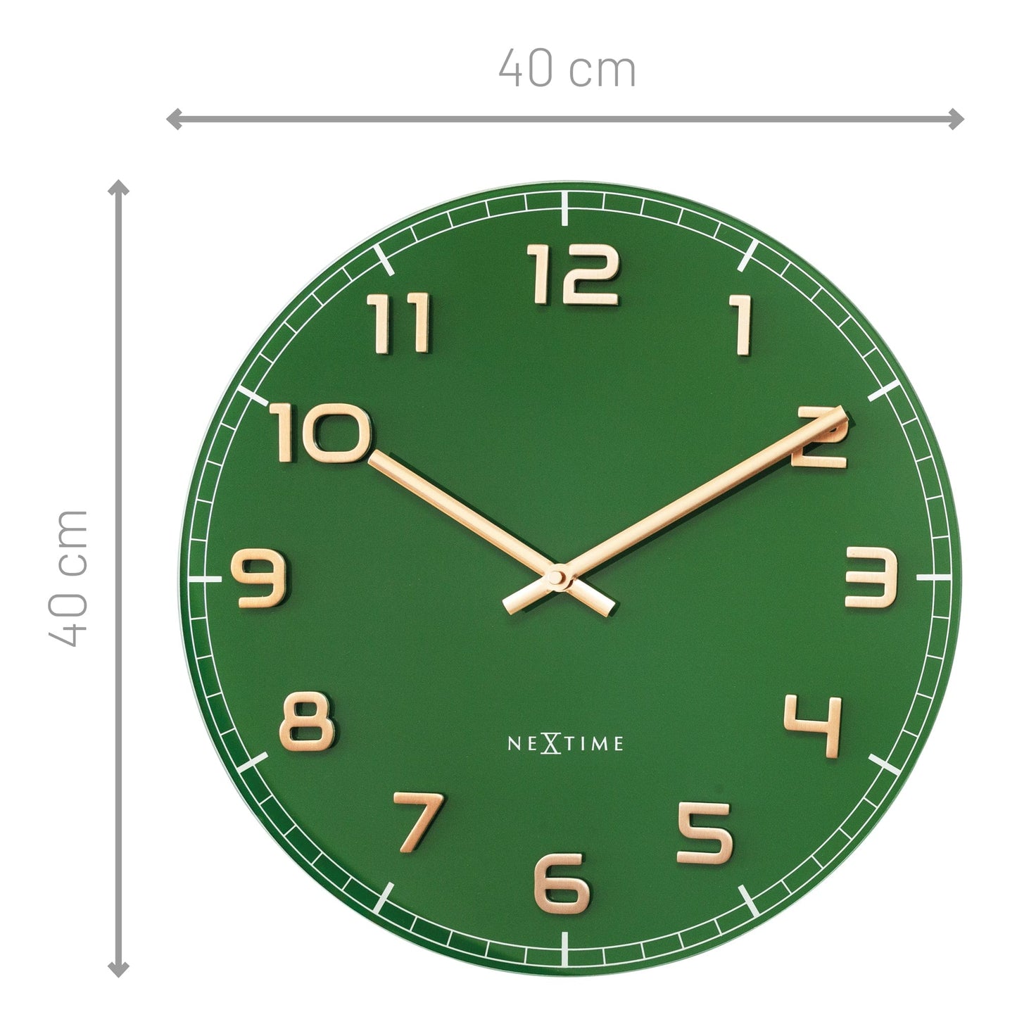 NeXtime Classy Medium - Stille Wandklok - Groen Glas & Koper