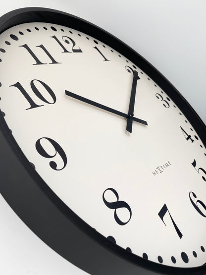Wall clock 50cm-Silent-Black/White-Plastic-NeXtime 'Dickens Large'