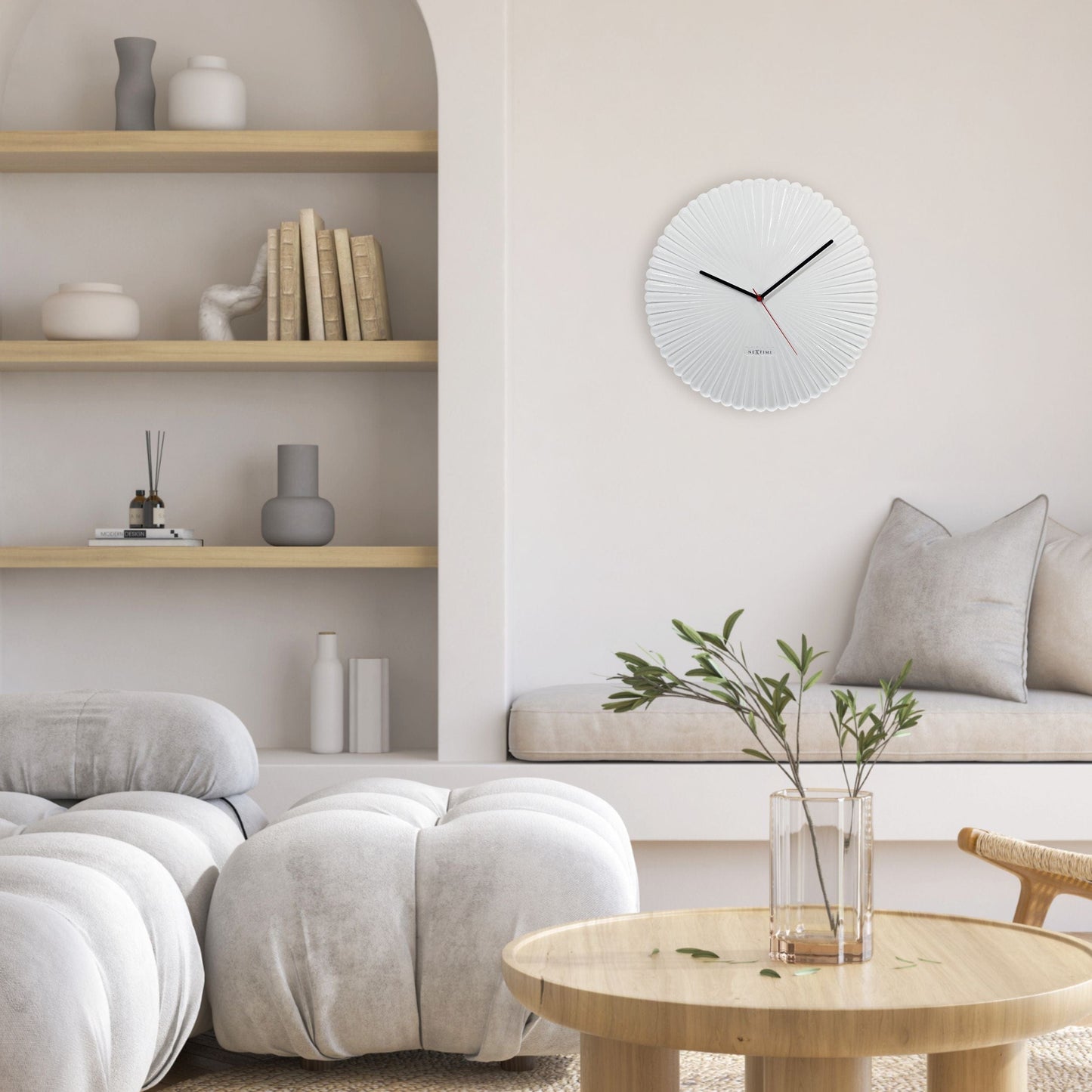 NeXtime Mousse Wandklok - Stille Retro Design Klok - 40cm Wit/Groen