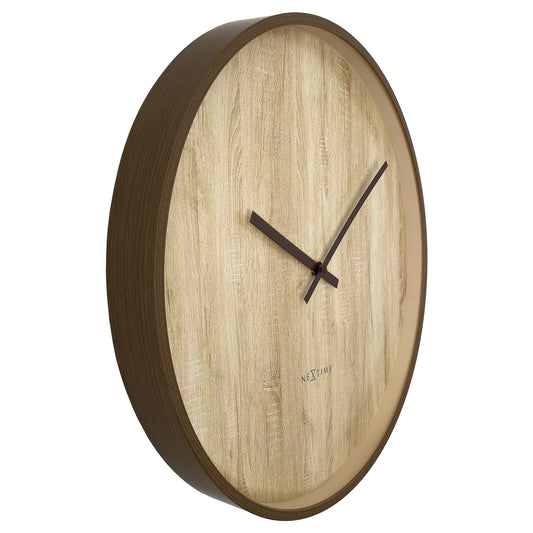 Comnox - NeXtime Oslo Large Wandklok – Rustige tijdweergave – Schone, stille beweging – 50 cm diameter – Donkerbruin/lichtbruin – Japandi minimalisme