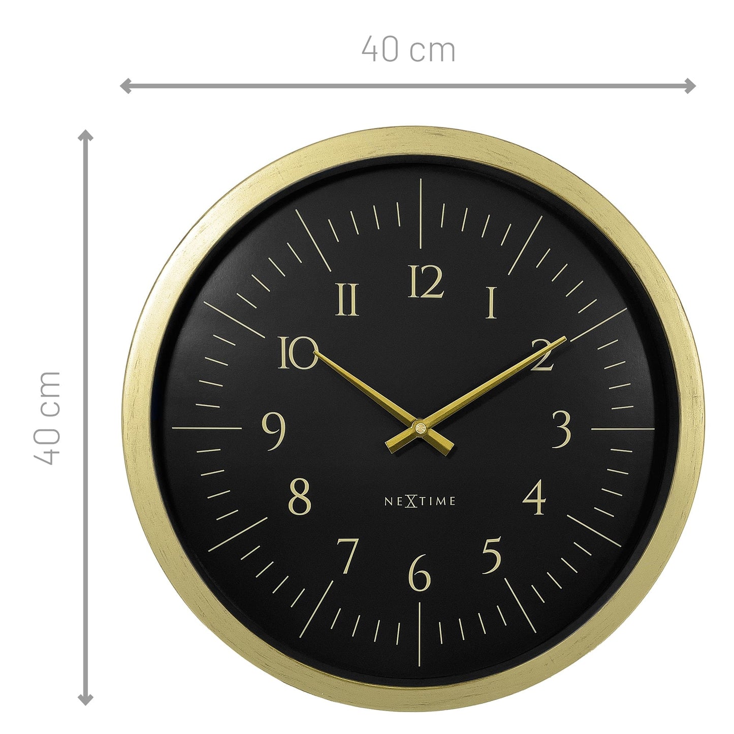 Comnox - NeXtime - Wandklok 40 cm - Elegantie en Stijlvol Design - Subtiel Gouden Accenten - 40 cm - Zwart/Wit