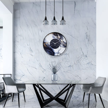 Comnox - Marble Duo - Grote wandklok 48cm - Stil, Elegant Design - 1 AA Batterij - Staal en Marmer - 48cm Silver