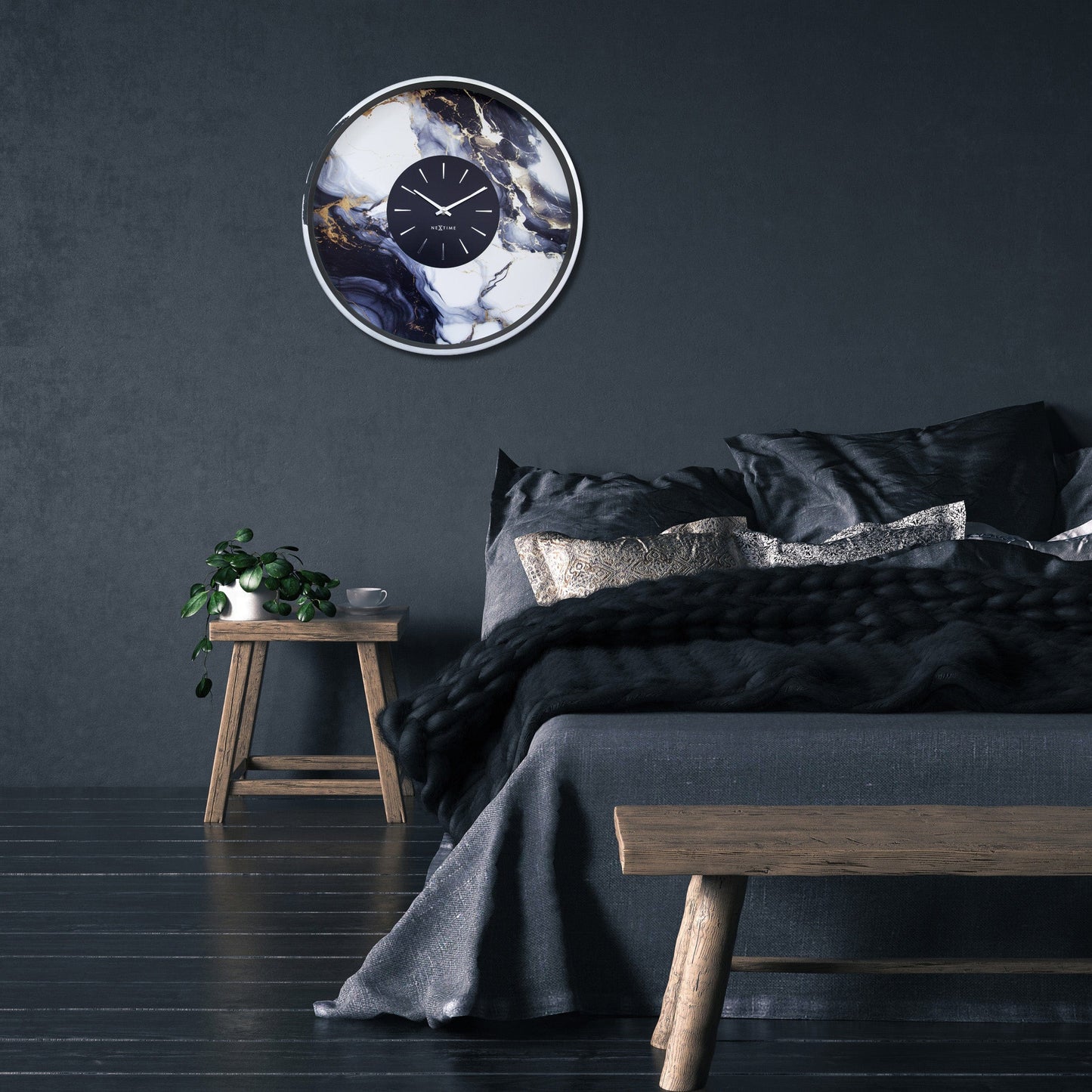 Comnox - Marble Duo - Grote wandklok 48cm - Stil, Elegant Design - 1 AA Batterij - Staal en Marmer - 48cm Silver