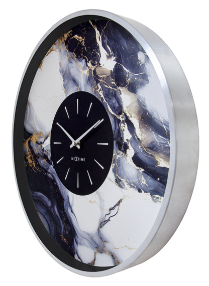 Comnox - Marble Duo - Grote wandklok 48cm - Stil, Elegant Design - 1 AA Batterij - Staal en Marmer - 48cm Silver