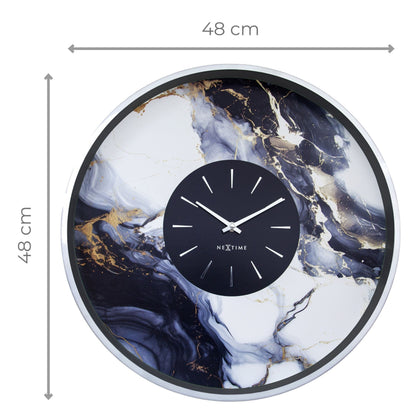 Comnox - Marble Duo - Grote wandklok 48cm - Stil, Elegant Design - 1 AA Batterij - Staal en Marmer - 48cm Silver