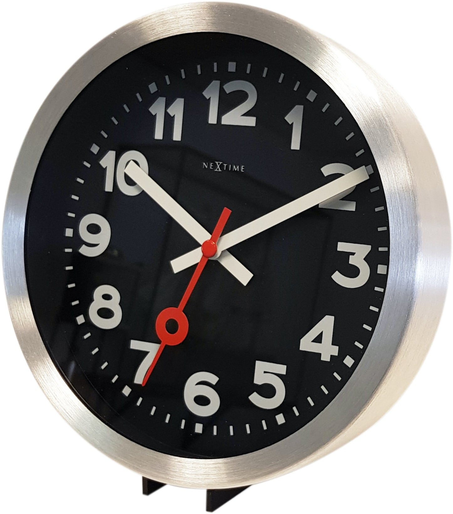 NeXtime Station - Stille Wandklok en Tafelklok - Zwart Aluminium