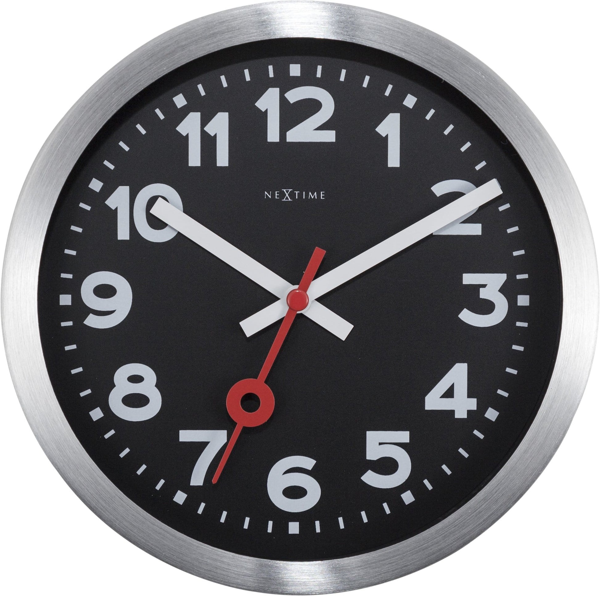 NeXtime Station - Stille Wandklok en Tafelklok - Zwart Aluminium