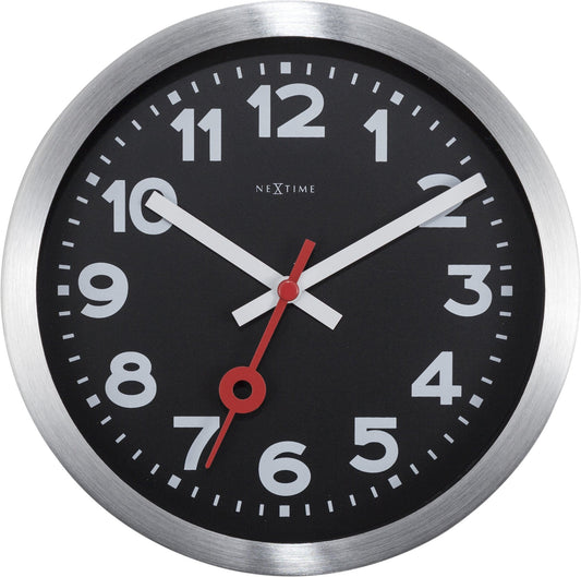 Comnox - NeXtime Station - Stille Wandklok en Tafelklok - Zwart Aluminium