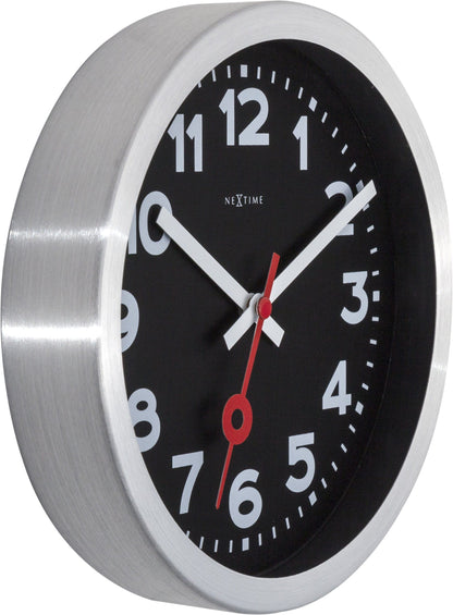 NeXtime Station - Stille Wandklok en Tafelklok - Zwart Aluminium