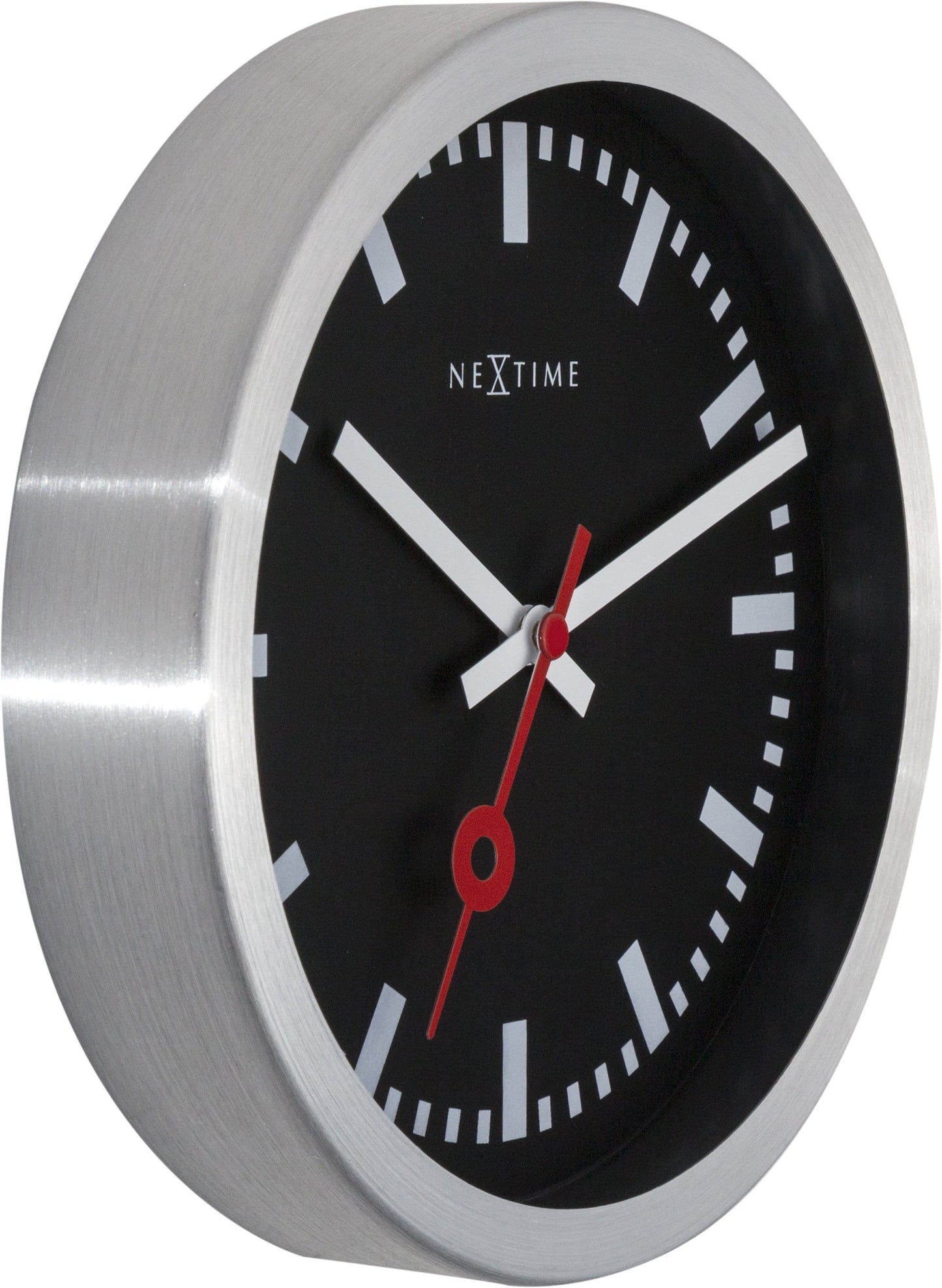NeXtime Station Stripe - Stijlvolle Wandklok en Tafelklok - Zwart Aluminium