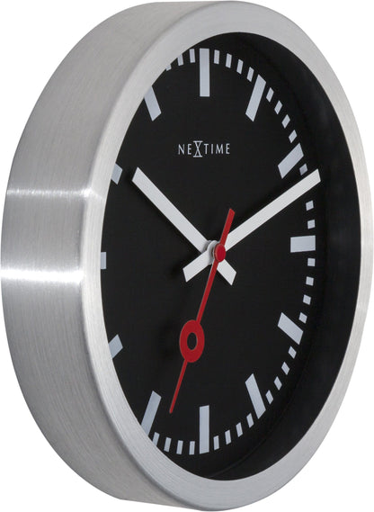 NeXtime Station Stripe - Stijlvolle Wandklok en Tafelklok - Zwart Aluminium