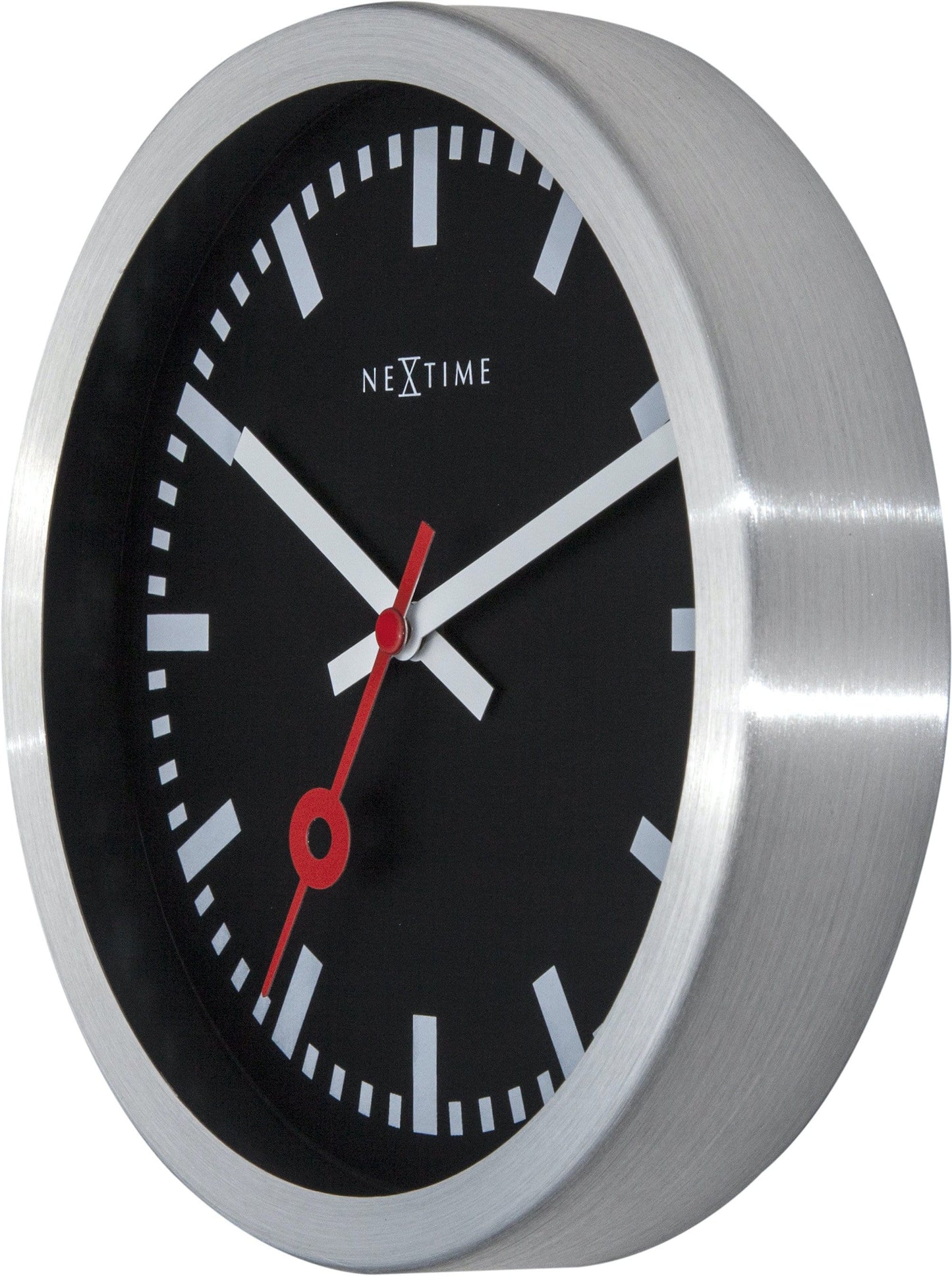 NeXtime Station Stripe - Stijlvolle Wandklok en Tafelklok - Zwart Aluminium