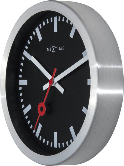 NeXtime Station Stripe - Stijlvolle Wandklok en Tafelklok - Zwart Aluminium