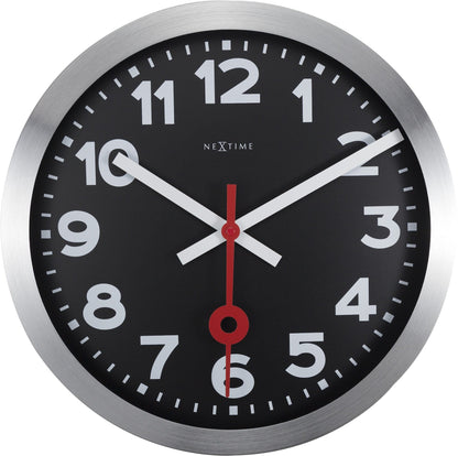 NeXtime Station - Stille Wandklok en Tafelklok - Zwart Aluminium