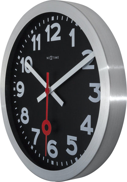 NeXtime Station - Stille Wandklok en Tafelklok - Zwart Aluminium