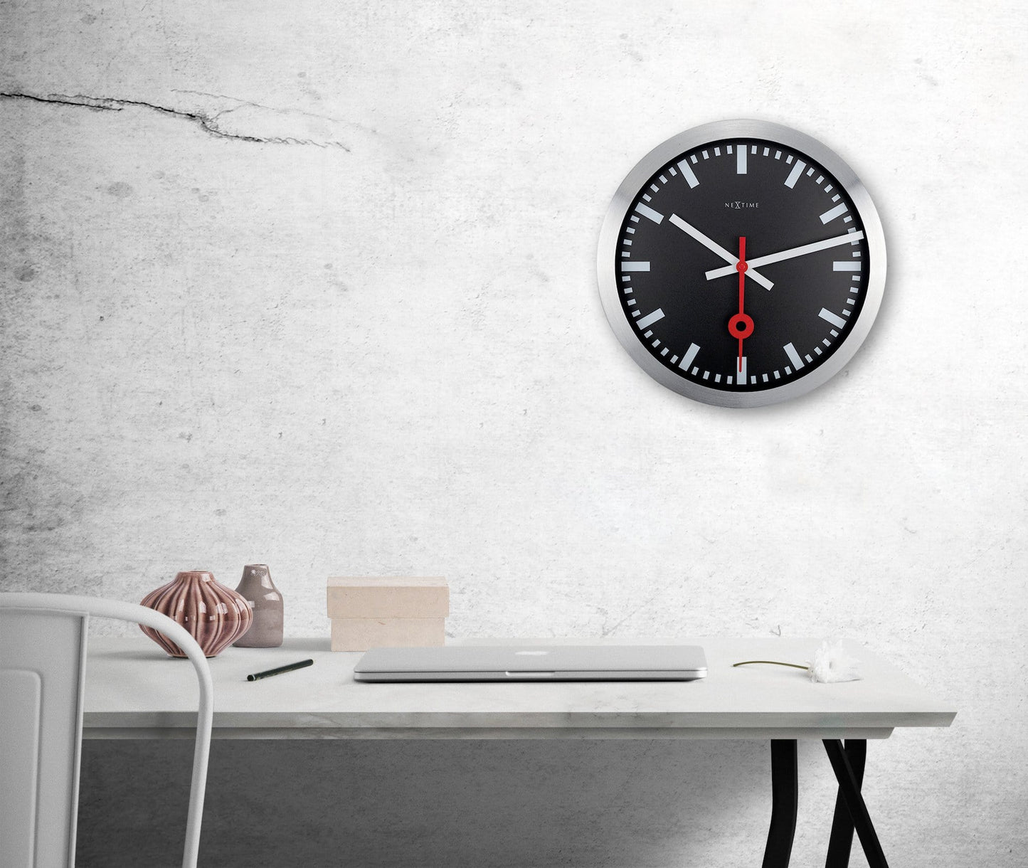 Comnox - Station - Wandklok & Tafeldekstop - Stil, Krachtig Design - Geen Tikkende Geluid - Aluminium - Zwart - Wall Clock