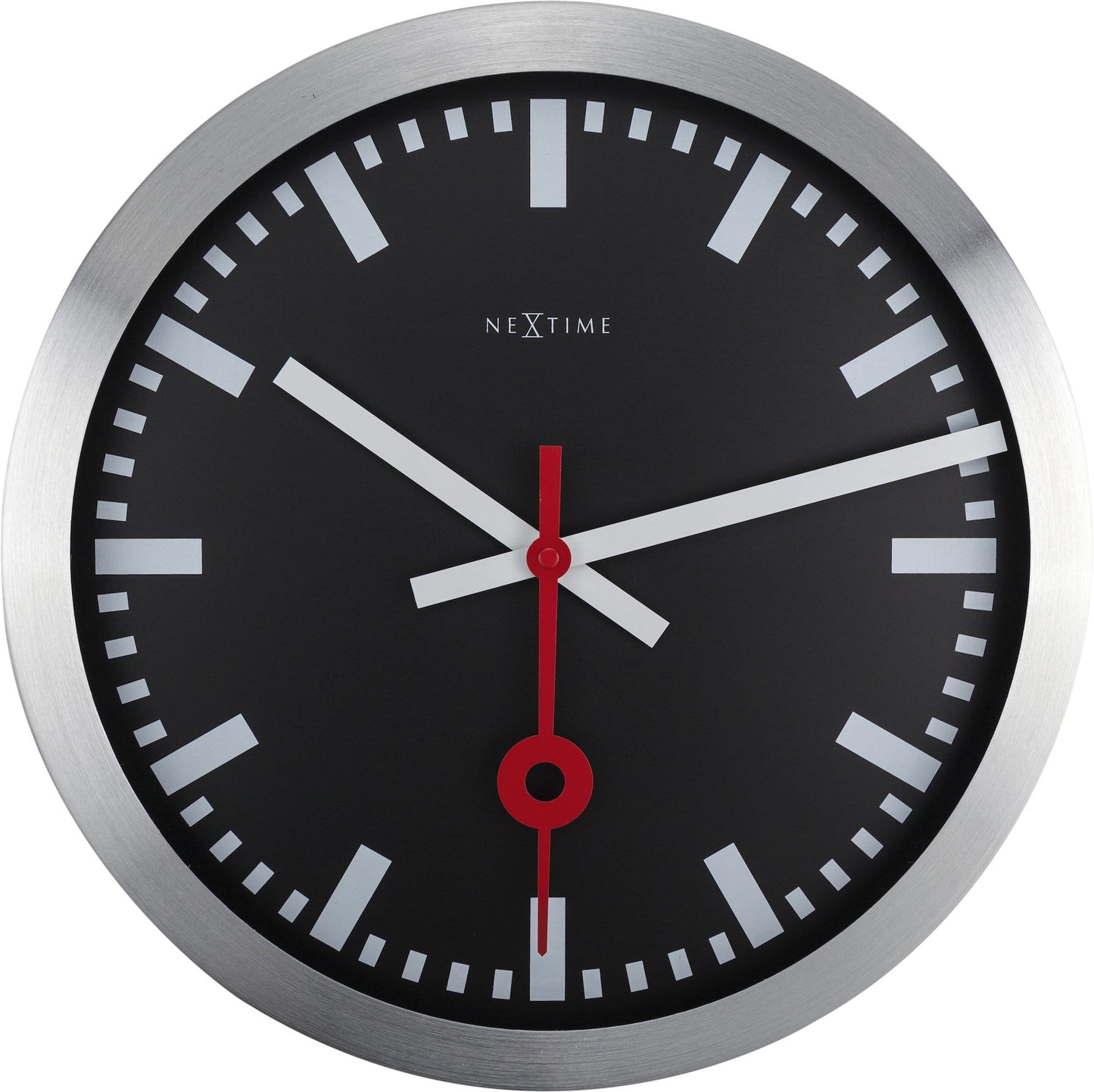 NeXtime Station Stripe - Stijlvolle Wandklok en Tafelklok - Zwart Aluminium
