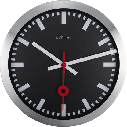 NeXtime Station Stripe - Stijlvolle Wandklok en Tafelklok - Zwart Aluminium