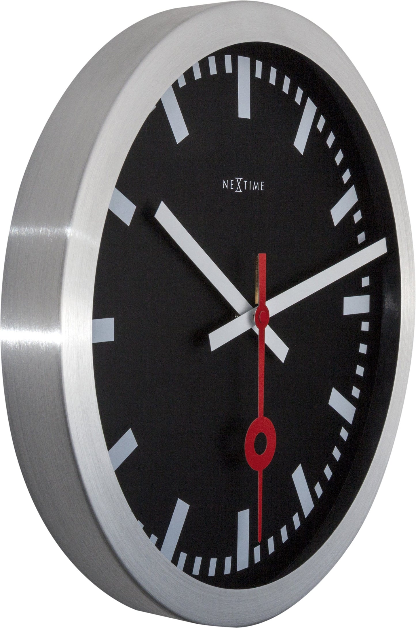 NeXtime Station Stripe - Stijlvolle Wandklok en Tafelklok - Zwart Aluminium