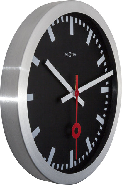 NeXtime Station Stripe - Stijlvolle Wandklok en Tafelklok - Zwart Aluminium