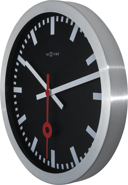 NeXtime Station Stripe - Stijlvolle Wandklok en Tafelklok - Zwart Aluminium