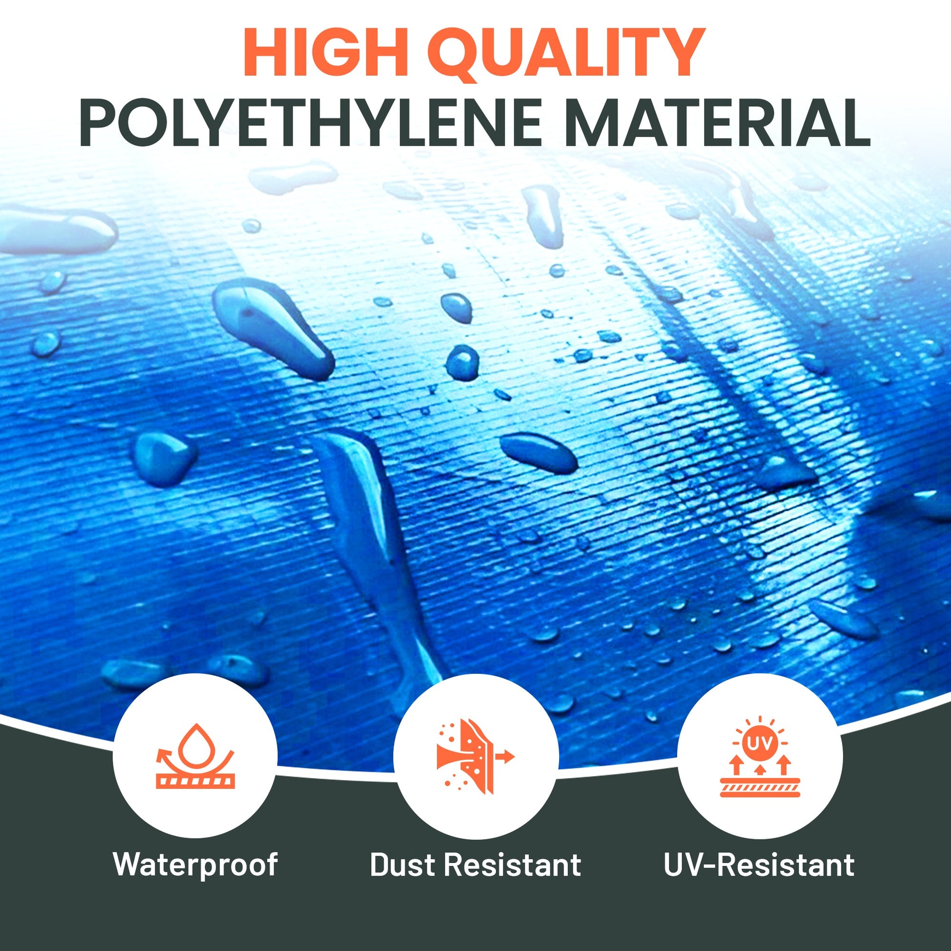 Een wit, transparant dekzeil van Perfect Cover, gemaakt van waterdicht tarpaulin met UV- en scheurbestendigheid, geschikt voor het beschermen van tuinmeubilair of bouwmaterialen.