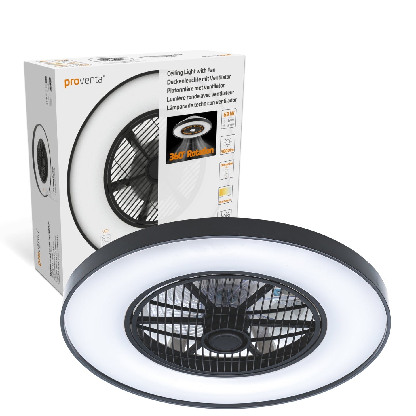 Proventa 3D Air Plafondlamp met Ventilator 60cm - Full room luchtcirculatie - Zomer & Winterstand – Licht en kleurtemperatuur instelbaar