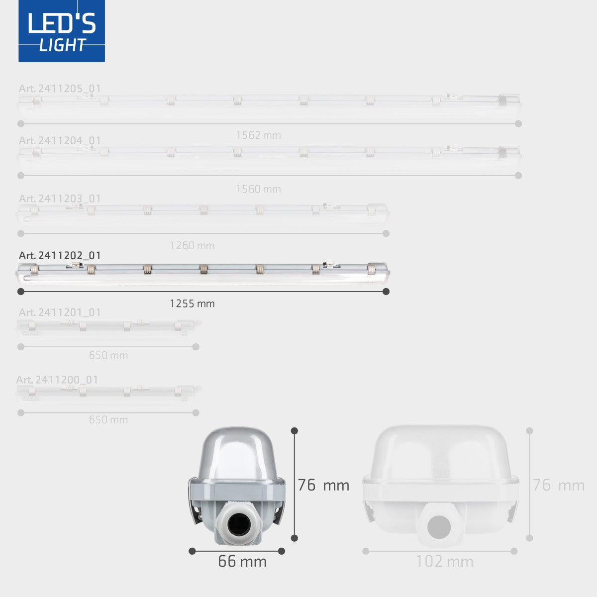 LED-tubulairverlichting met witte, glazen buis en zichtbare contactpunten, geschikt voor industriële en commerciële ruimtes. Combinatie van zilverkleurige en witte LED-buisjes voor efficiënte verlichting.