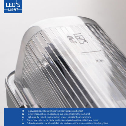 LED-tubulairverlichting met witte, glazen buis en zichtbare aansluitingen, geïntegreerd met witte T8-geleidingsbuizen voor energiezuinige verlichting in kantoren en industriële ruimtes.
