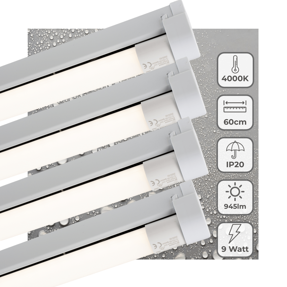 4 PACK - LED's Light LED licht balk 60 cm voor binnen - Armatuur inclusief LED TL buis - 1000 lm