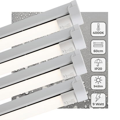 4 PACK - LED's Light LED licht balk 60 cm voor binnen - Armatuur inclusief LED TL buis - 1000 lm