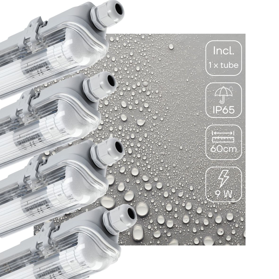 4 PACK - LED's Light LED TL armatuur 60 cm compleet met LED TL buis - 1080lm - 9W - 4000K