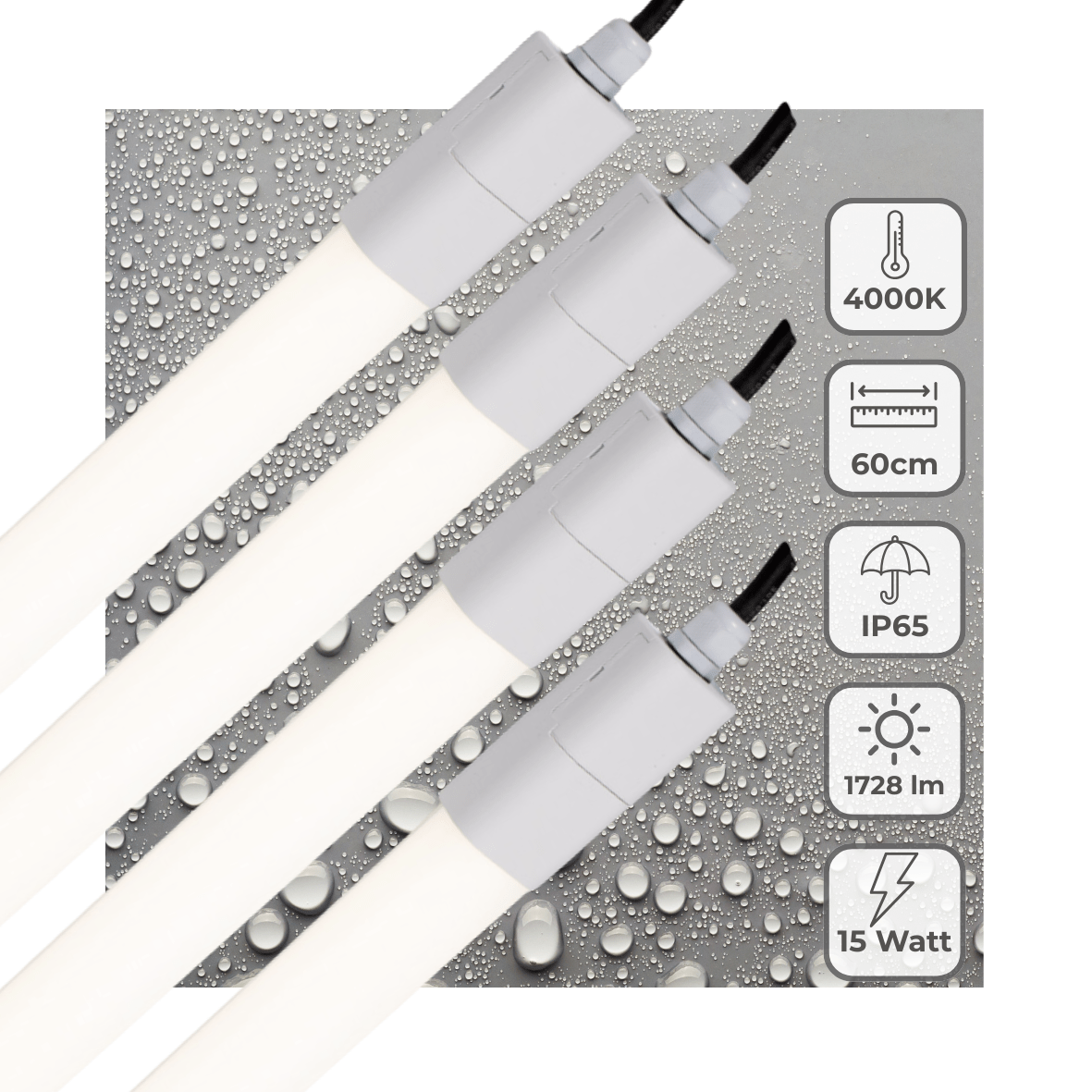 4 PACK - LED's Light LED TL verlichting compleet 60 cm - Geschikt voor buiten en binnen - 1725 lm