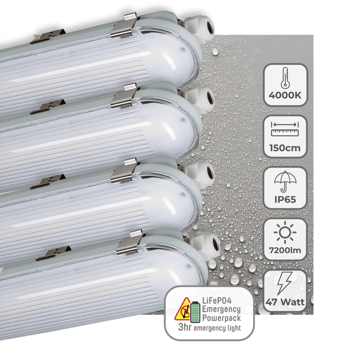 4 PACK - LED's Light PRO LED TL armatuur 150 cm - Met noodaccu - 4 lichtstanden - 47W