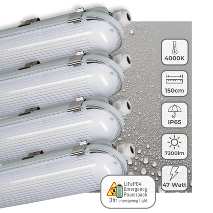 4 PACK - LED's Light PRO LED TL armatuur 150 cm - Met noodaccu - 4 lichtstanden - 47W