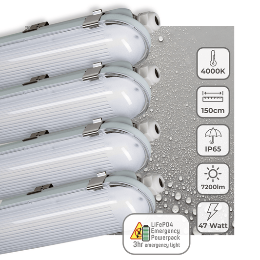 4 PACK - LED's Light PRO LED TL armatuur 150 cm - Met noodaccu - 4 lichtstanden - 47W