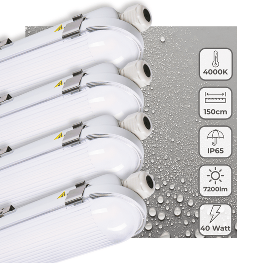 4 PACK - LED's Light Pro TL armatuur 150 cm - 40W - Energielabel B - Dimbaar licht - 7200 lm - 180Lm/W - IP65 - 4000K - IK08
