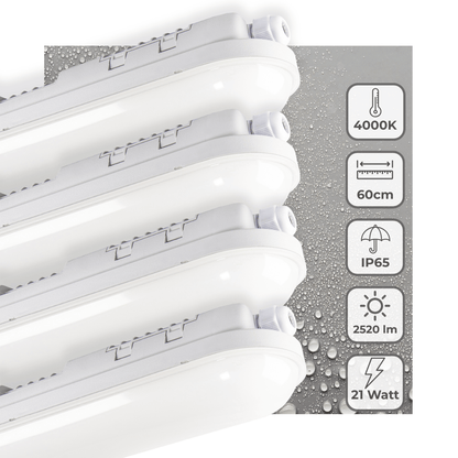 4 PACK - LED's Light Pro TL armatuur 60 cm – Geschikt voor binnen en buiten – 2500 lumen – IP65 waterdicht