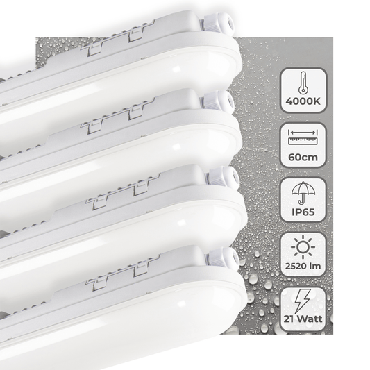 4 PACK - LED's Light Pro TL armatuur 60 cm – Geschikt voor binnen en buiten – 2500 lumen – IP65 waterdicht