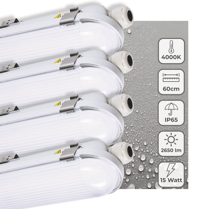 4 PACK - LED's Light Pro TL Armatuur Strip 60 cm - Energielabel B - IP65 waterdicht - 2650 lm