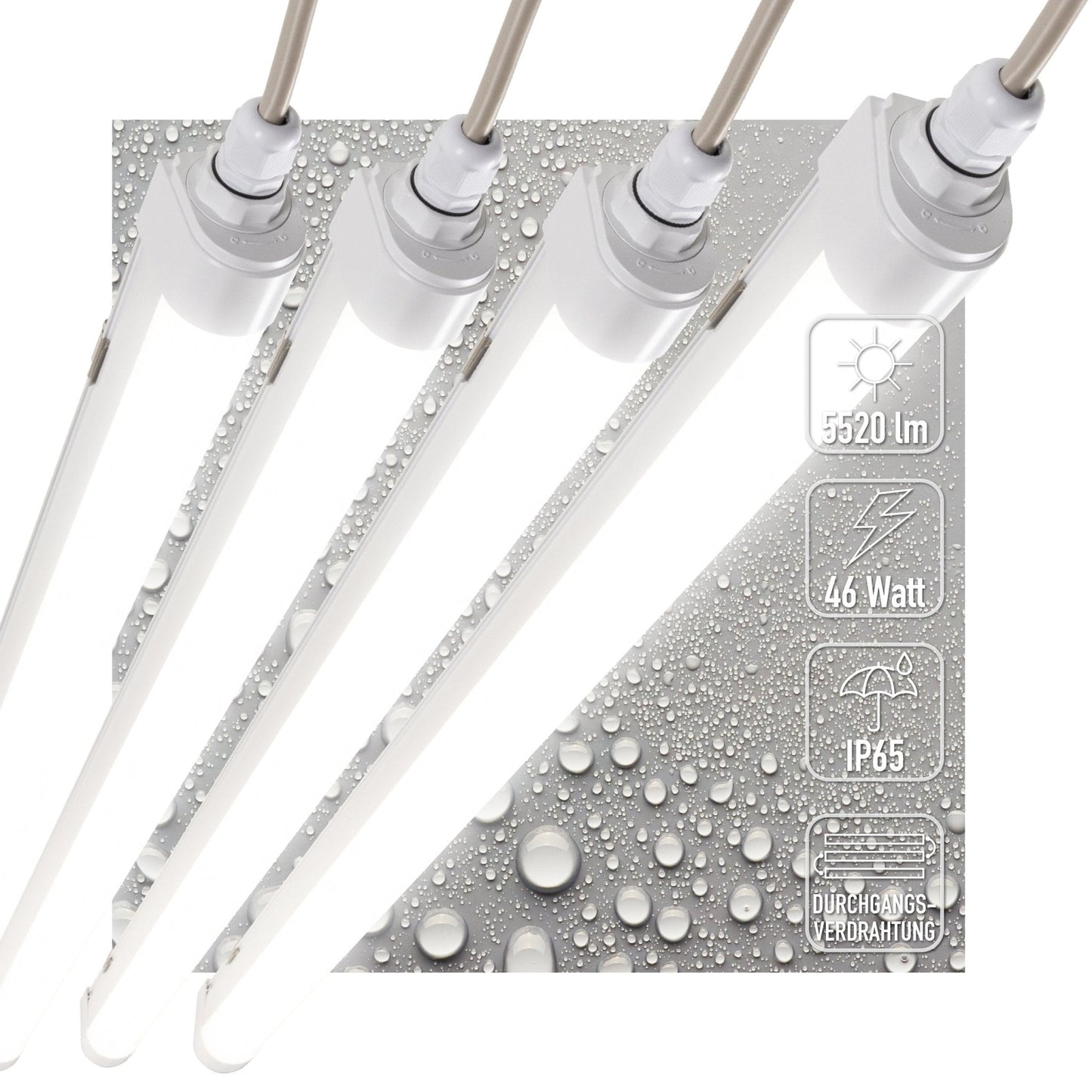 Witte LED-buis met drukterminal en doorverbonden aansluiting, geschikt voor professionele verlichting. Zichtbare metalen contacten en glazen buis voor betrouwbare installatie.