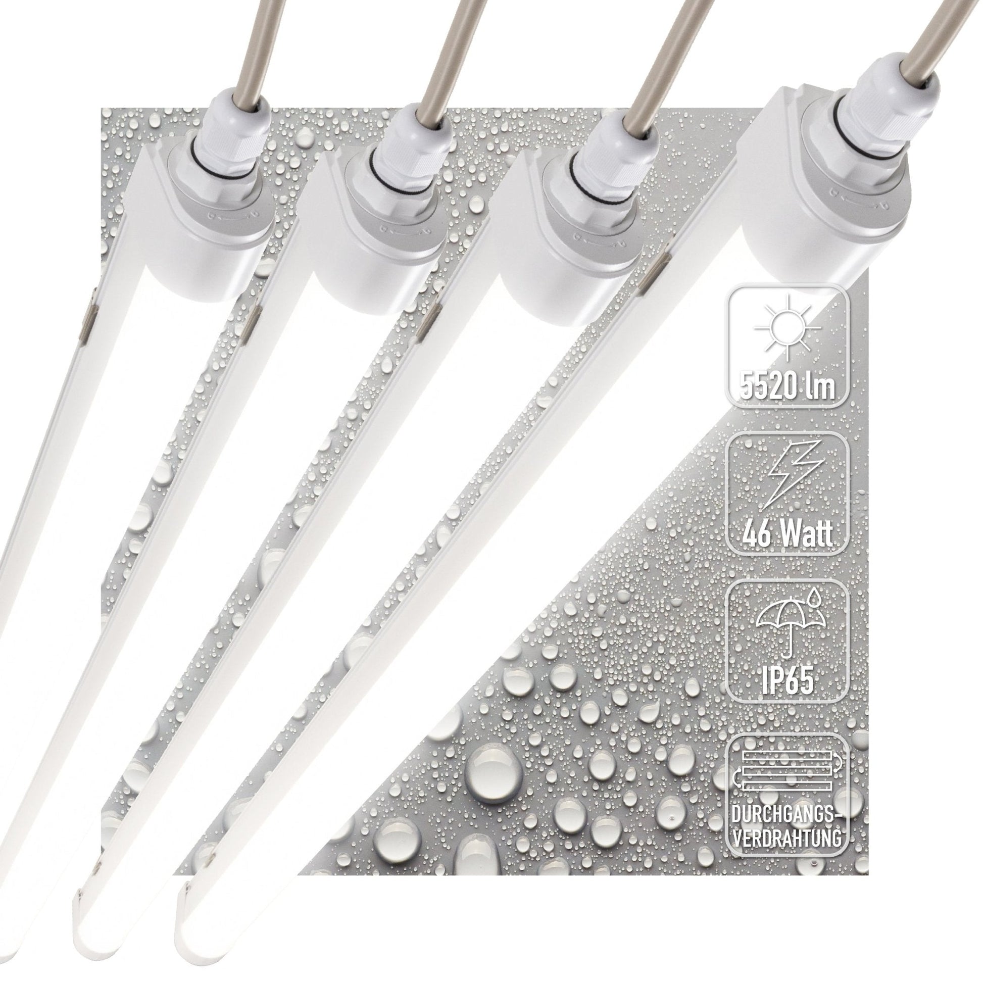 Witte LED-buis met drukterminal en doorverbonden aansluiting, geschikt voor professionele verlichting. Zichtbare metalen contacten en glazen buis voor betrouwbare installatie.