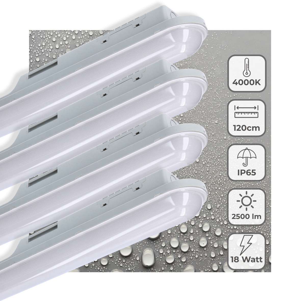 Set van 4 LED TL-armaturen – 120 cm – IP65