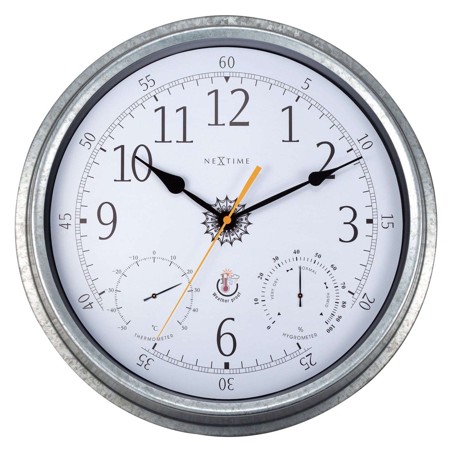 Comnox - Tulip - Buitenwandklok met Thermometer & Hygrometer – Grote, weerbestendig – 40,5 cm – Staal – Zilver of Bruin