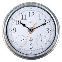 Comnox - Tulip - Buitenwandklok met Thermometer & Hygrometer – Grote, weerbestendig – 40,5 cm – Staal – Zilver of Bruin