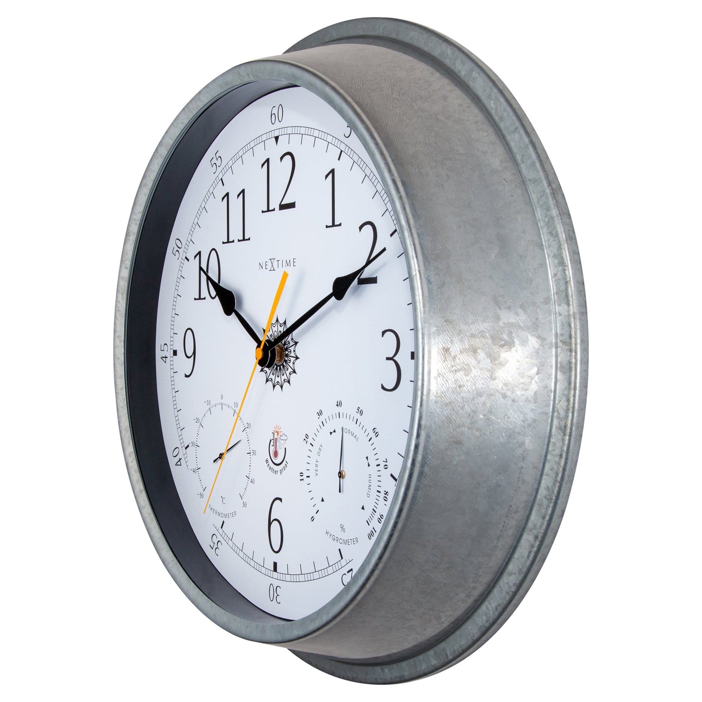Comnox - Tulip - Buitenwandklok met Thermometer & Hygrometer – Grote, weerbestendig – 40,5 cm – Staal – Zilver of Bruin