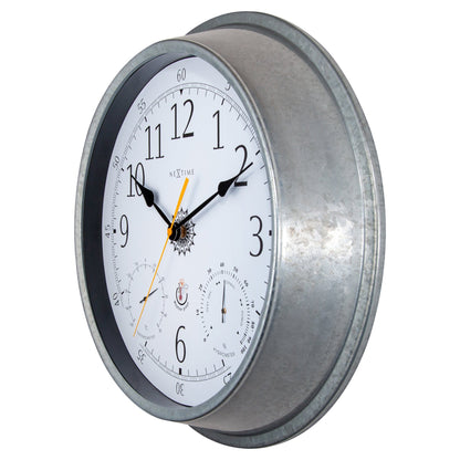 Comnox - Tulip - Buitenwandklok met Thermometer & Hygrometer – Grote, weerbestendig – 40,5 cm – Staal – Zilver of Bruin