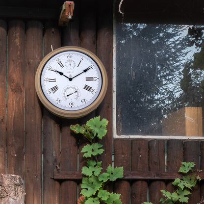 Comnox - Hyacinth - Buitenwandklok met Thermometer & Hygrometer - Weerbestendig - Met grote 40,5 cm diameter - Comfort & Veiligheid