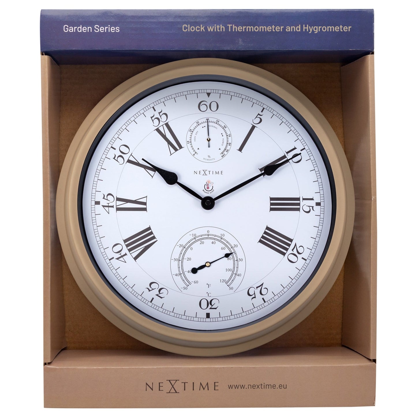 Comnox - Hyacinth - Buitenwandklok met Thermometer & Hygrometer - Weerbestendig - Met grote 40,5 cm diameter - Comfort & Veiligheid