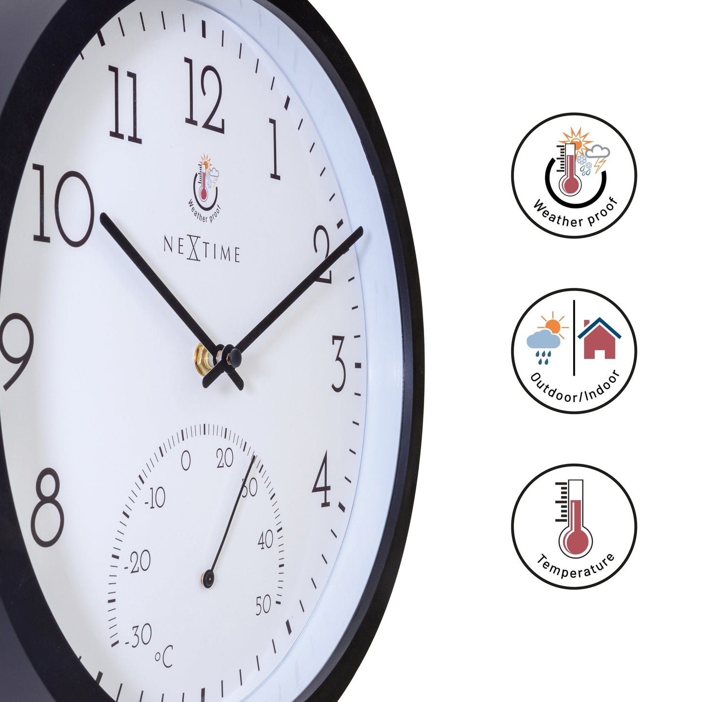 NeXtime Marigold - Weerbestendige wandklok met thermometer - 30.5 cm